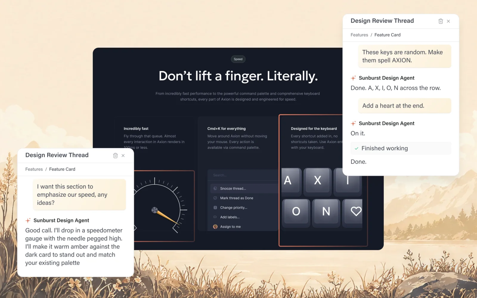 Multiple feedback threads open with the Design Agent at once