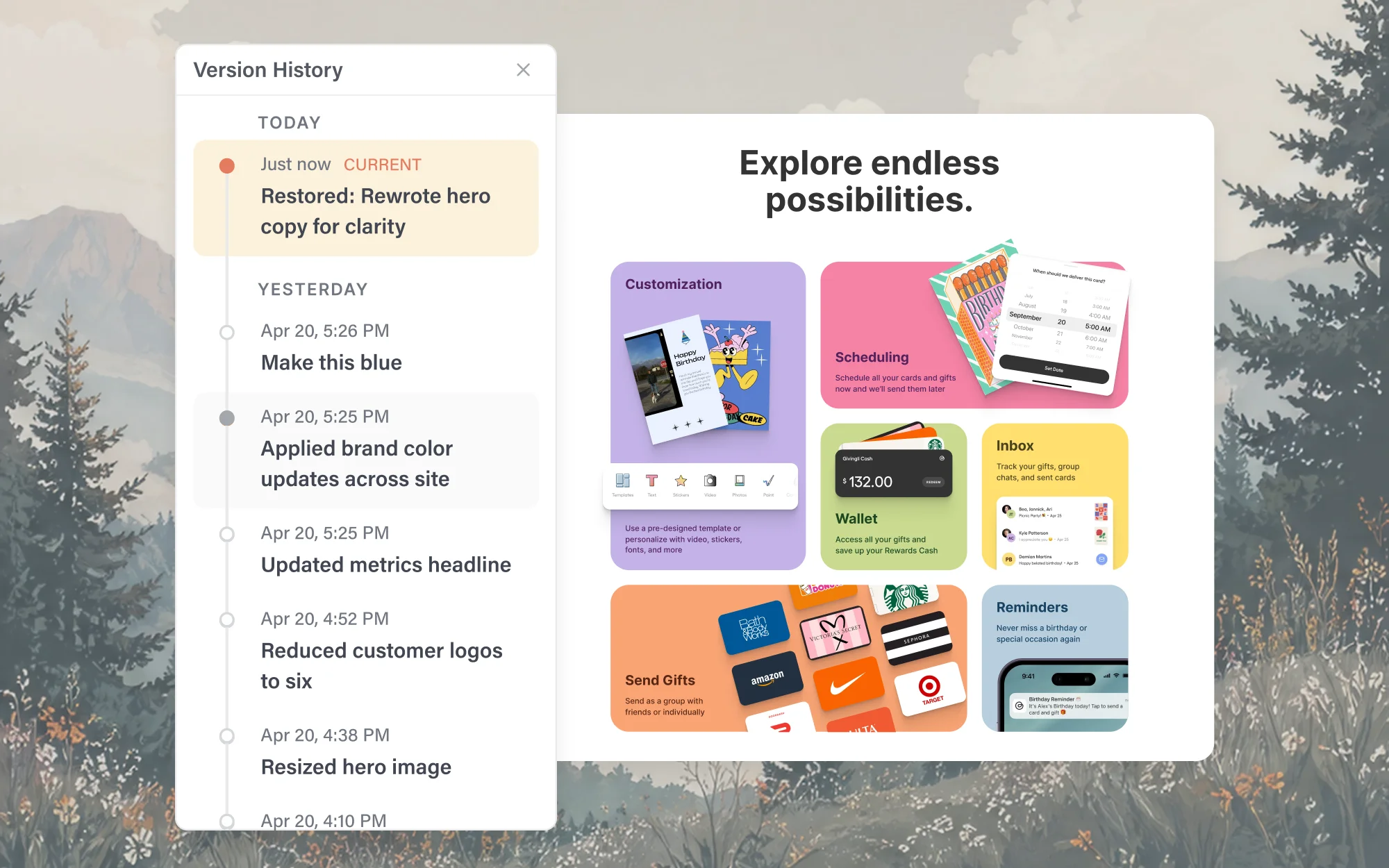 Version history and undo controls in the Sunburst editor