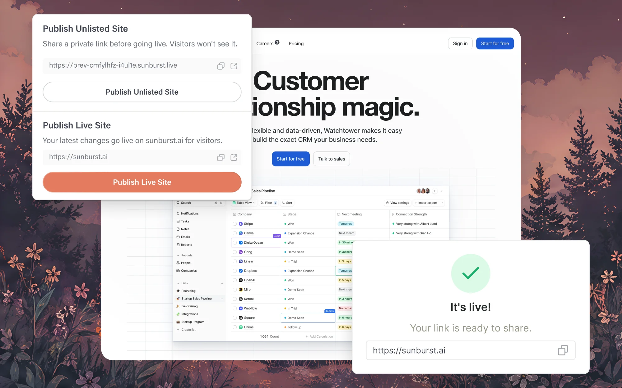Publishing a site live
